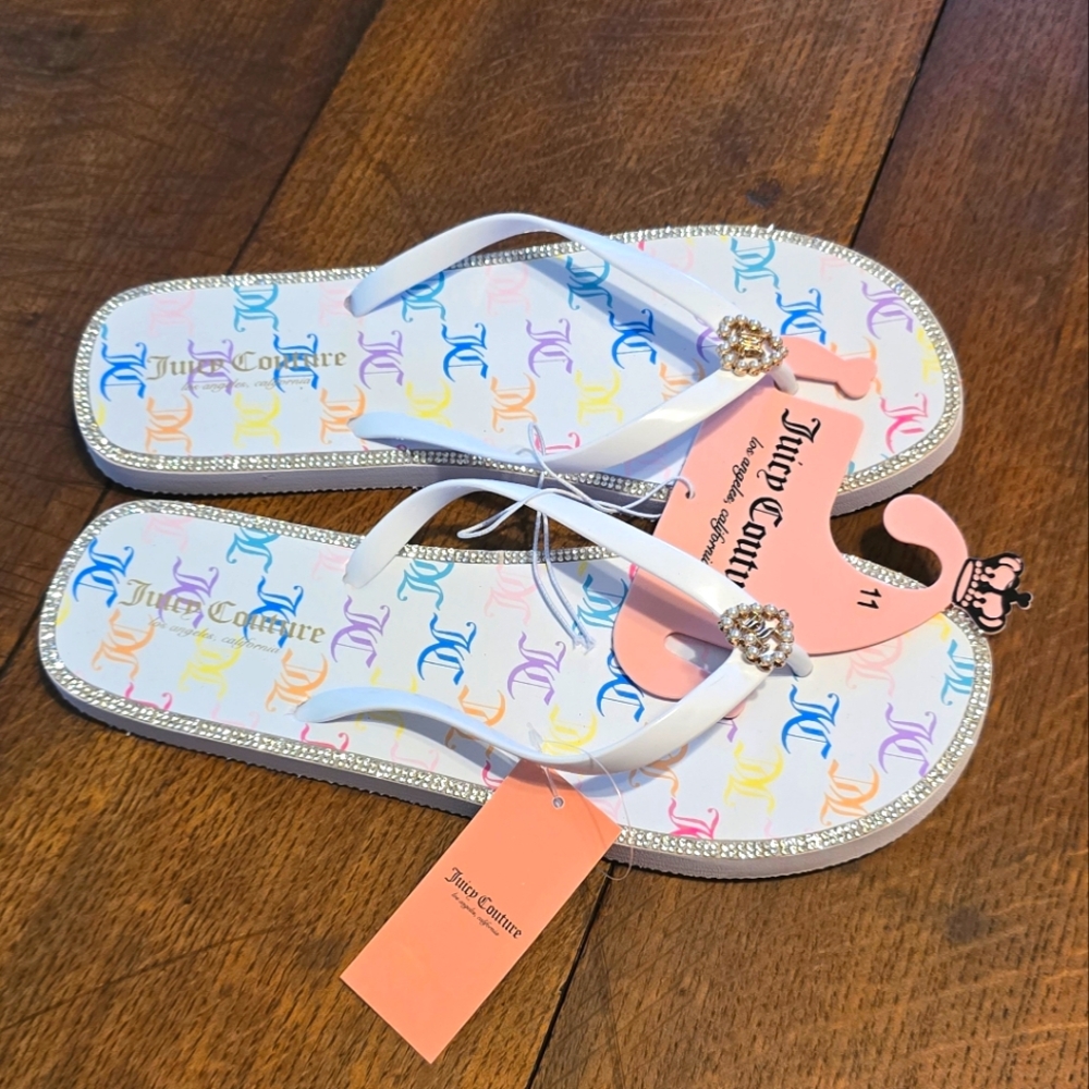 Juicy Couture RARE Matching White & Rainbow JC Monogram Handbag & Flip Flops NWT - Picture 5 of 8